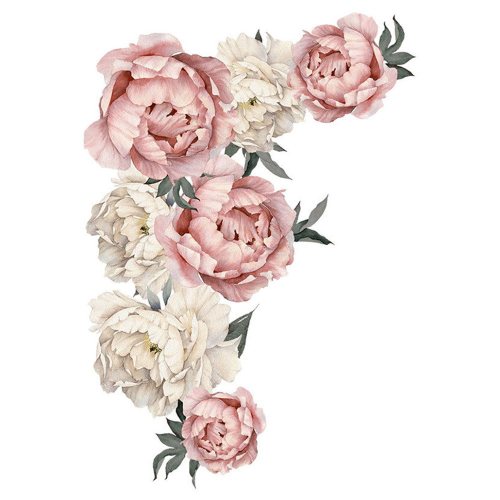 2 X Peony Flower Wall Sticker Self-adhesive Stickers Window Door Stickers Home Art Decoration Pink and Yellow