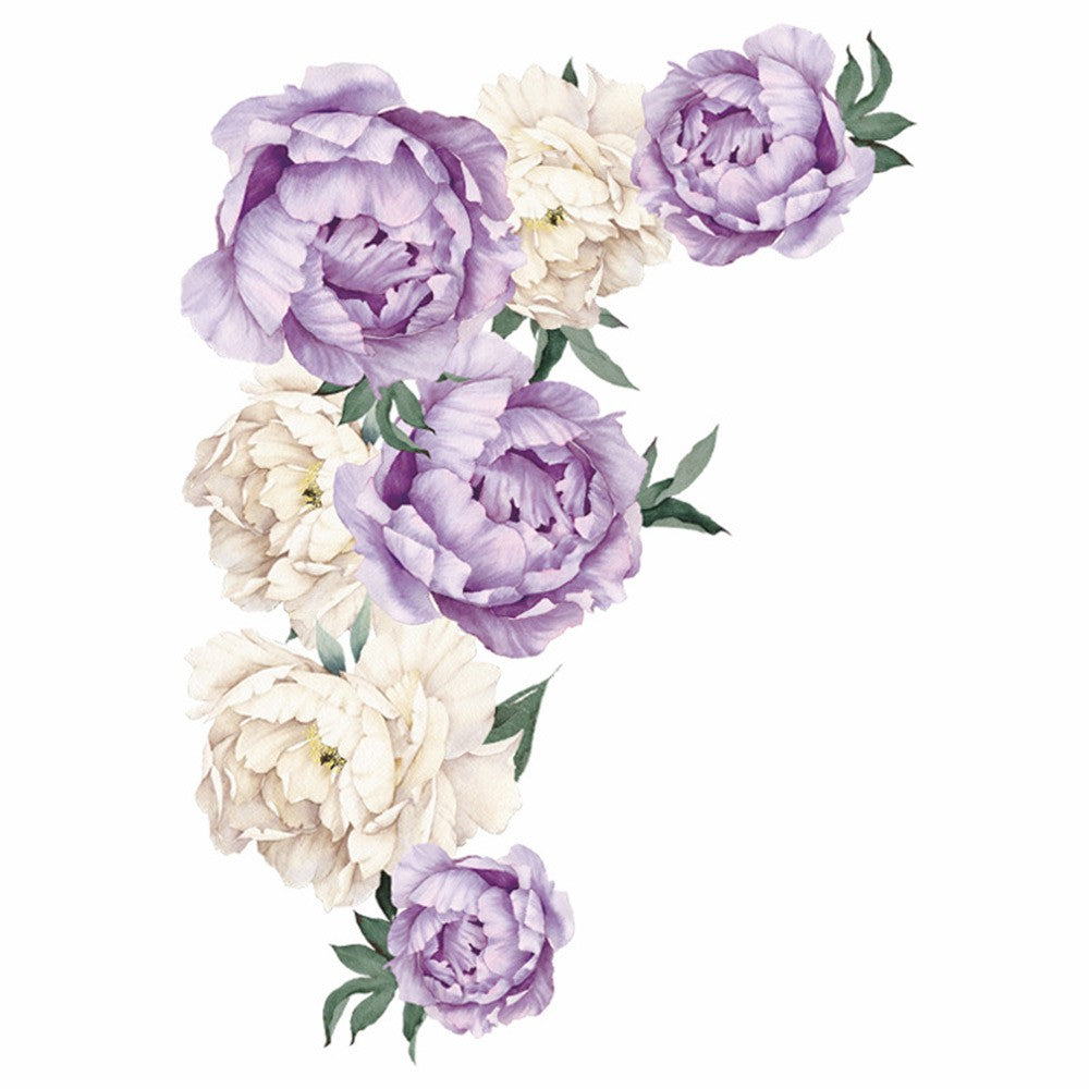 2 X Peony Flower Wall Sticker Self-adhesive Stickers Window Door Stickers Home Art Decoration Purple and Yellow