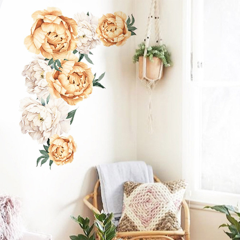 2 X Peony Flower Wall Sticker Self-adhesive Stickers Window Door Stickers Home Art Decoration Pink and Yellow