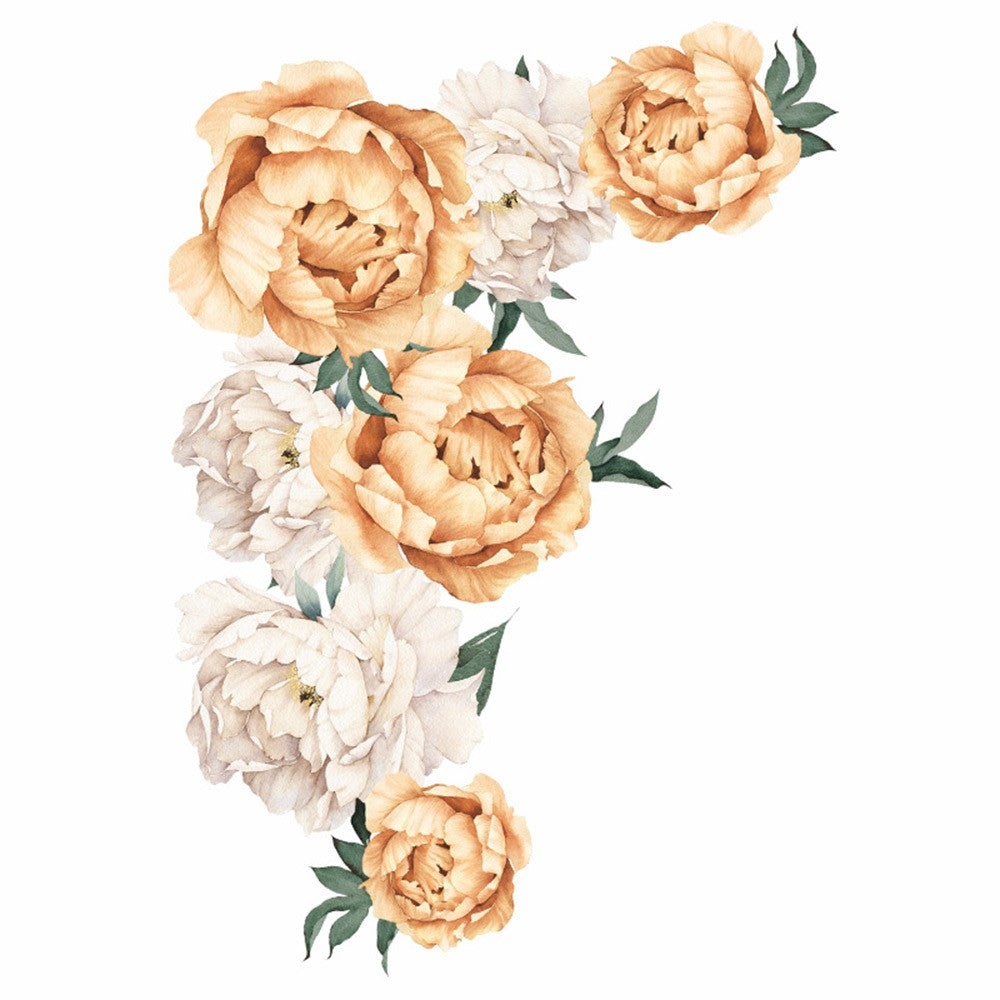 2 X Peony Flower Wall Sticker Self-adhesive Stickers Window Door Stickers Home Art Decoration Pink and Yellow
