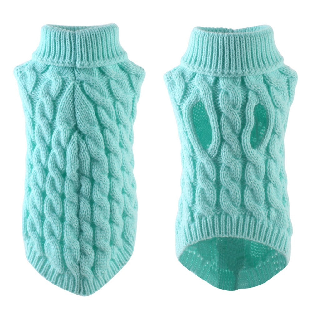 Pet Dog Sweater Pet Turtleneck Knitting Sweater Winter Warmer Clothes Pet Pullover Knitwear Blue L