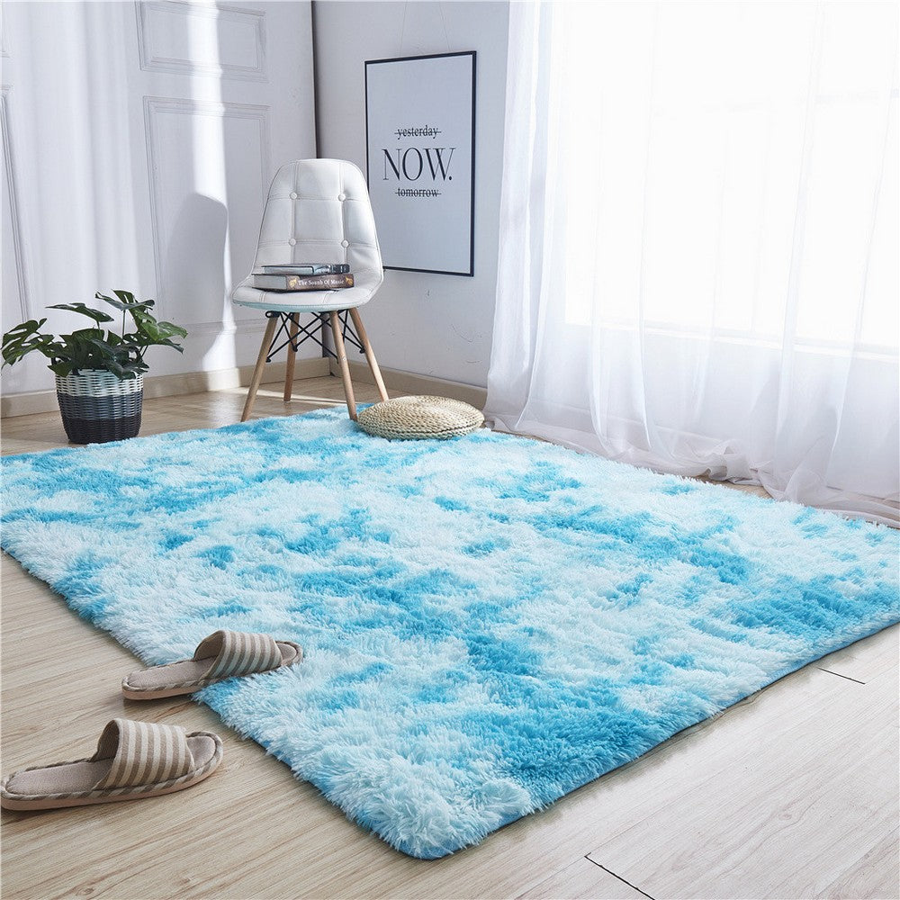 80 x 160cm Blue Soft Rectangle Floor Rug Dye Mat Bedroom Area Rug Shaggy Carpet Home Decoration