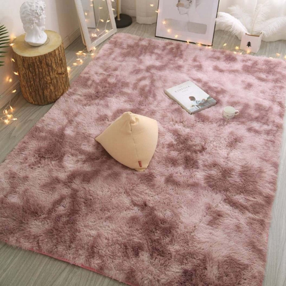80 x 160cm Pink Soft Rectangle Floor Rug Dye Mat Bedroom Area Rug Shaggy Carpet Home Decoration