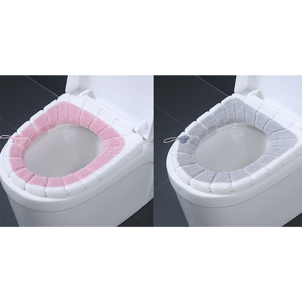 2 X Winter Warm Bathroom Stretchable Closestool Toilet Seat Cover Pad Grey Pink