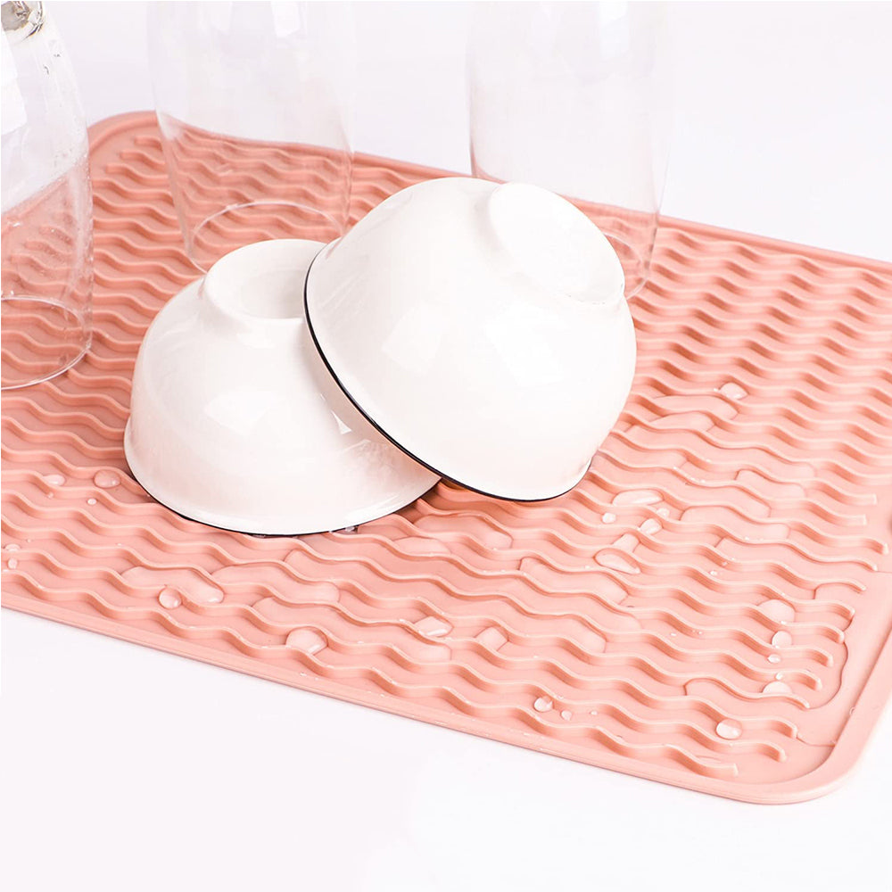 2 X Pink Blue Kitchen Silicone Dish Drying Mat Heat Resistant Placemat Pad