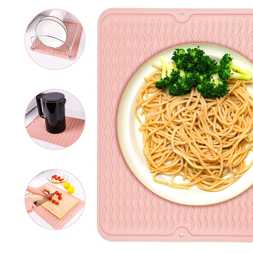 2 X Pink Blue Kitchen Silicone Dish Drying Mat Heat Resistant Placemat Pad