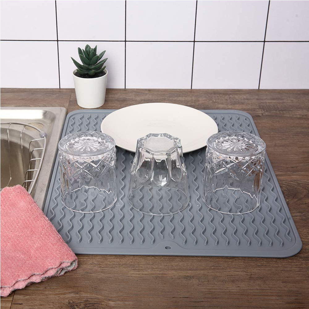 2 X Grey Blue Kitchen Silicone Dish Drying Mat Heat Resistant Placemat Pad