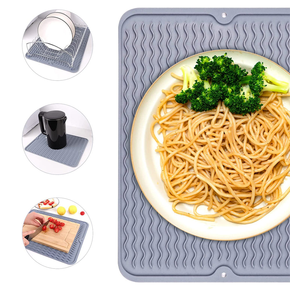 2 X Grey Blue Kitchen Silicone Dish Drying Mat Heat Resistant Placemat Pad