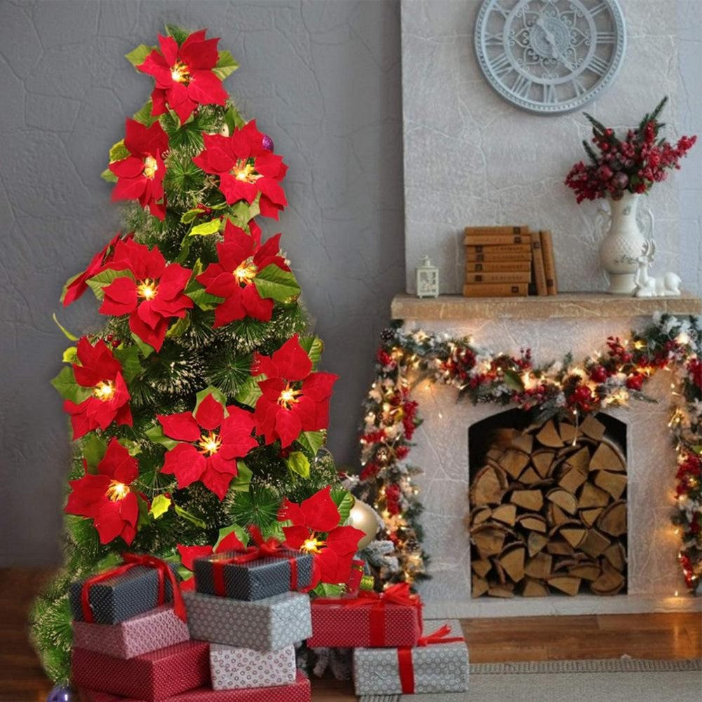 1 X Red Flowers String Light Christmas LED Light String Xmas Fake Flowers Lights