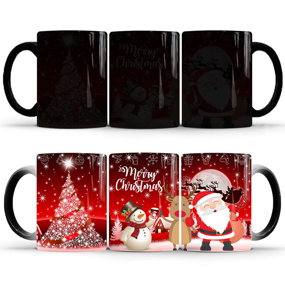 2 X Red Christmas Color Changing Mug Heat Sensitive Magic Coffee Cup