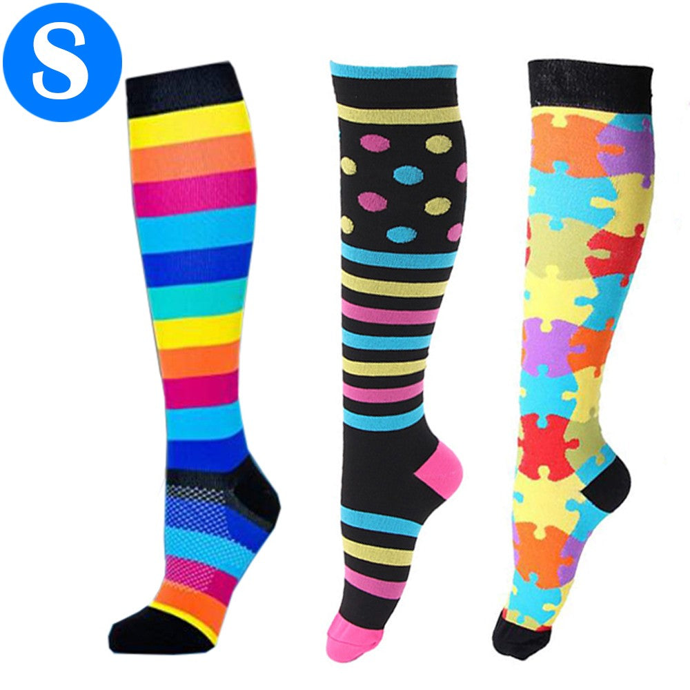 3 Pairs of Colourful Small Size Style 1 2 3 Womens Knee Length Compression Socks