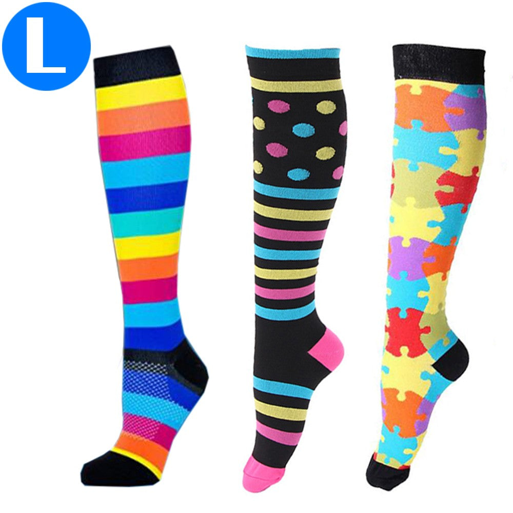 3 Pairs of Colourful Large Size Style 1 2 3 Womens Knee Length Compression Socks