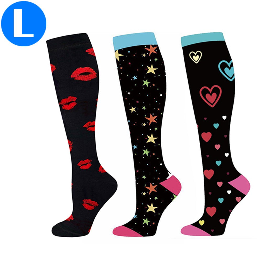 3 Pairs of Black Large Size Style 4 5 6 Womens Knee Length Compression Socks
