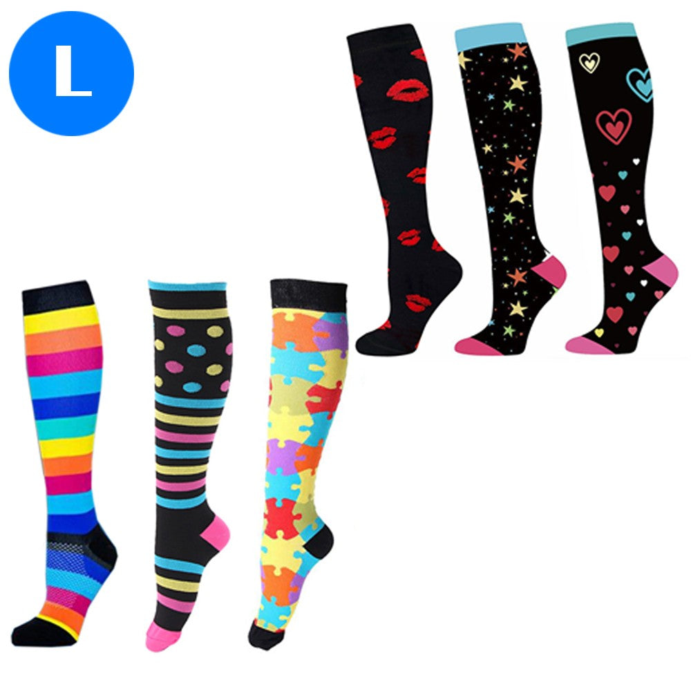 6 Pairs of Large Size Womens Knee Length Compression Socks Style 1 2 3 4 5 6