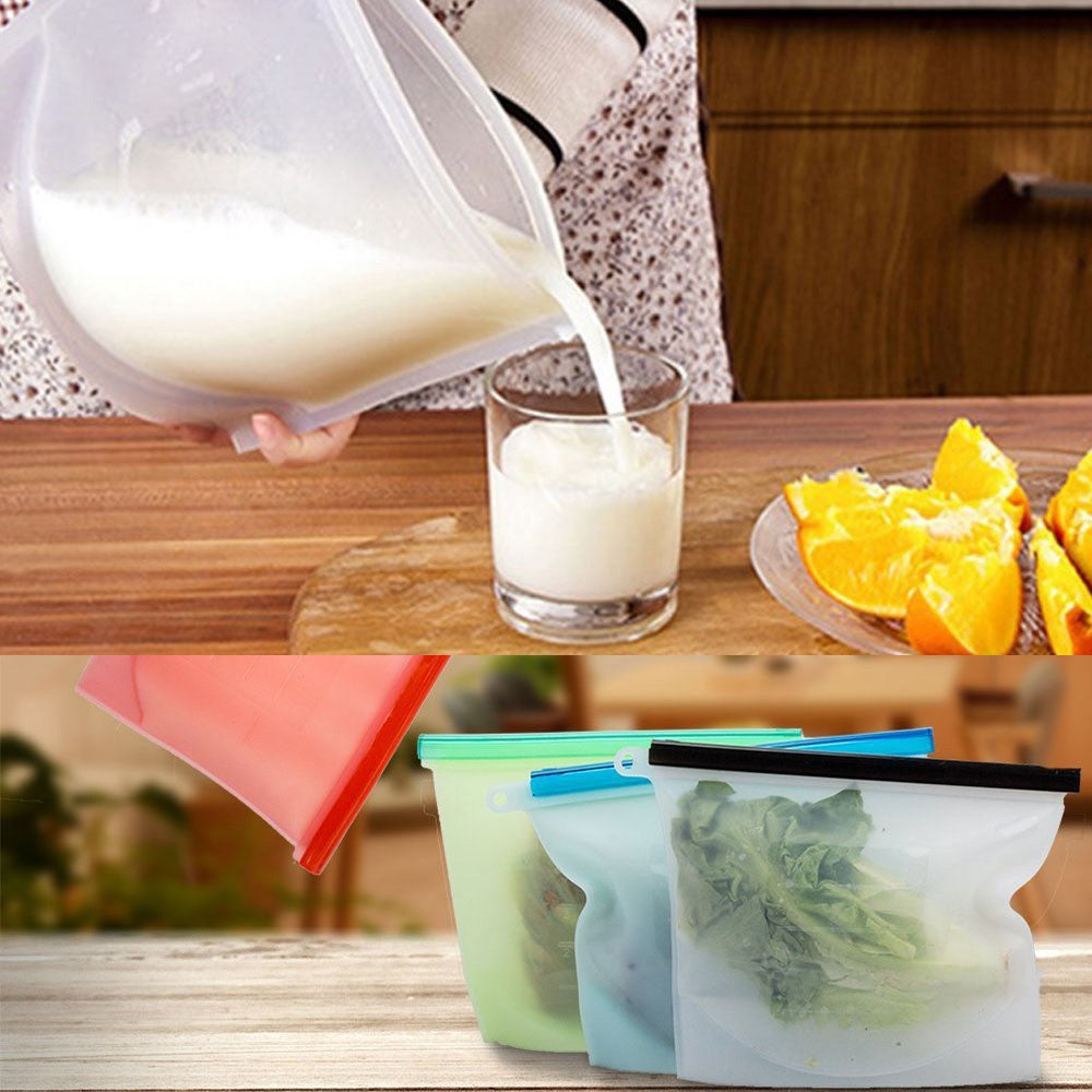 4 Pack 1500ml Reusable Silicone Food Bags FDA Approved Silicone