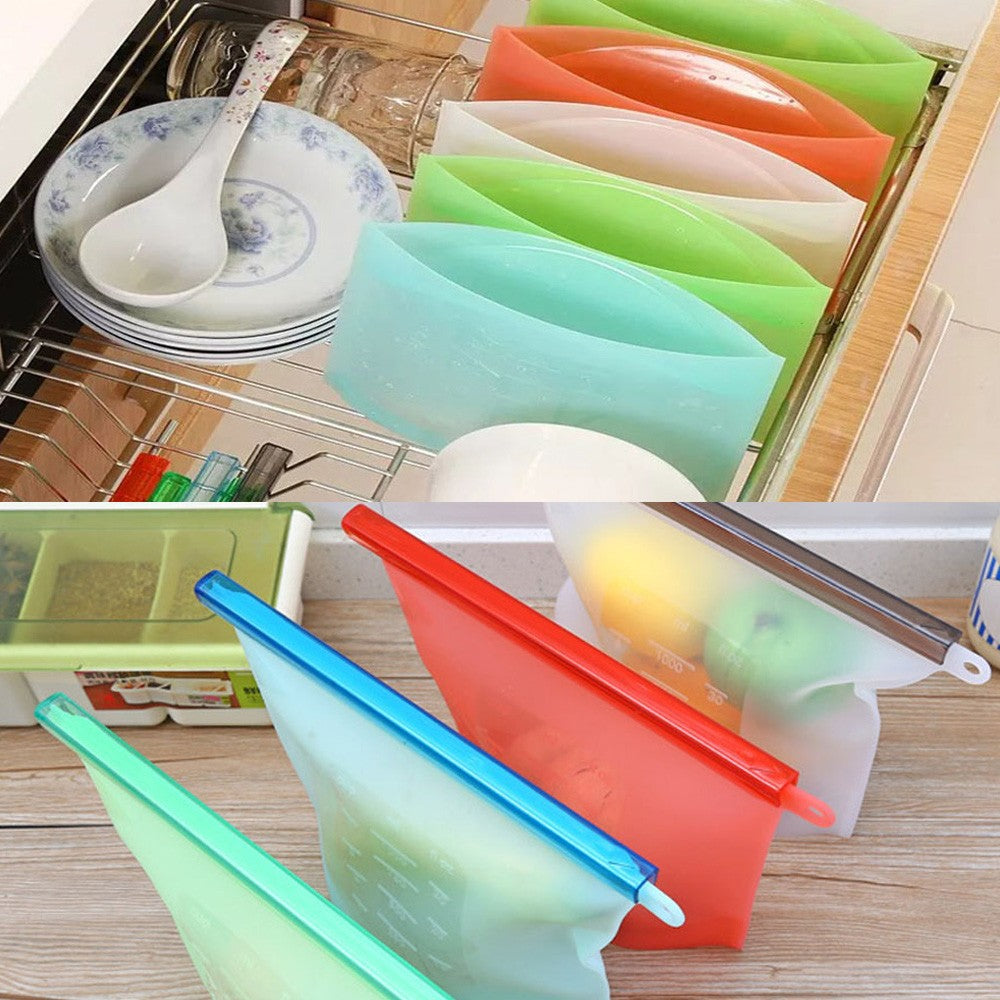 4 Pack 1500ml Reusable Silicone Food Bags FDA Approved Silicone