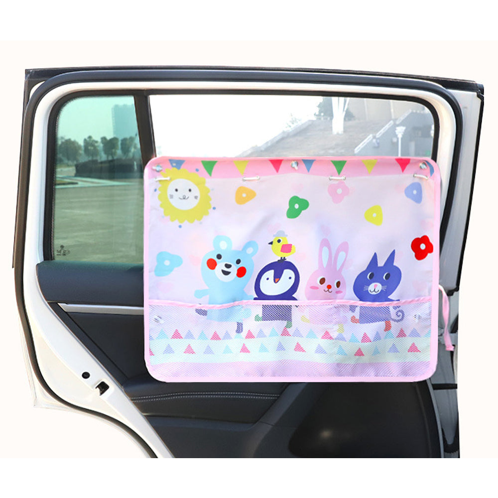 2X Car Sunshade with Mesh Pocket Pink Rabbit Print