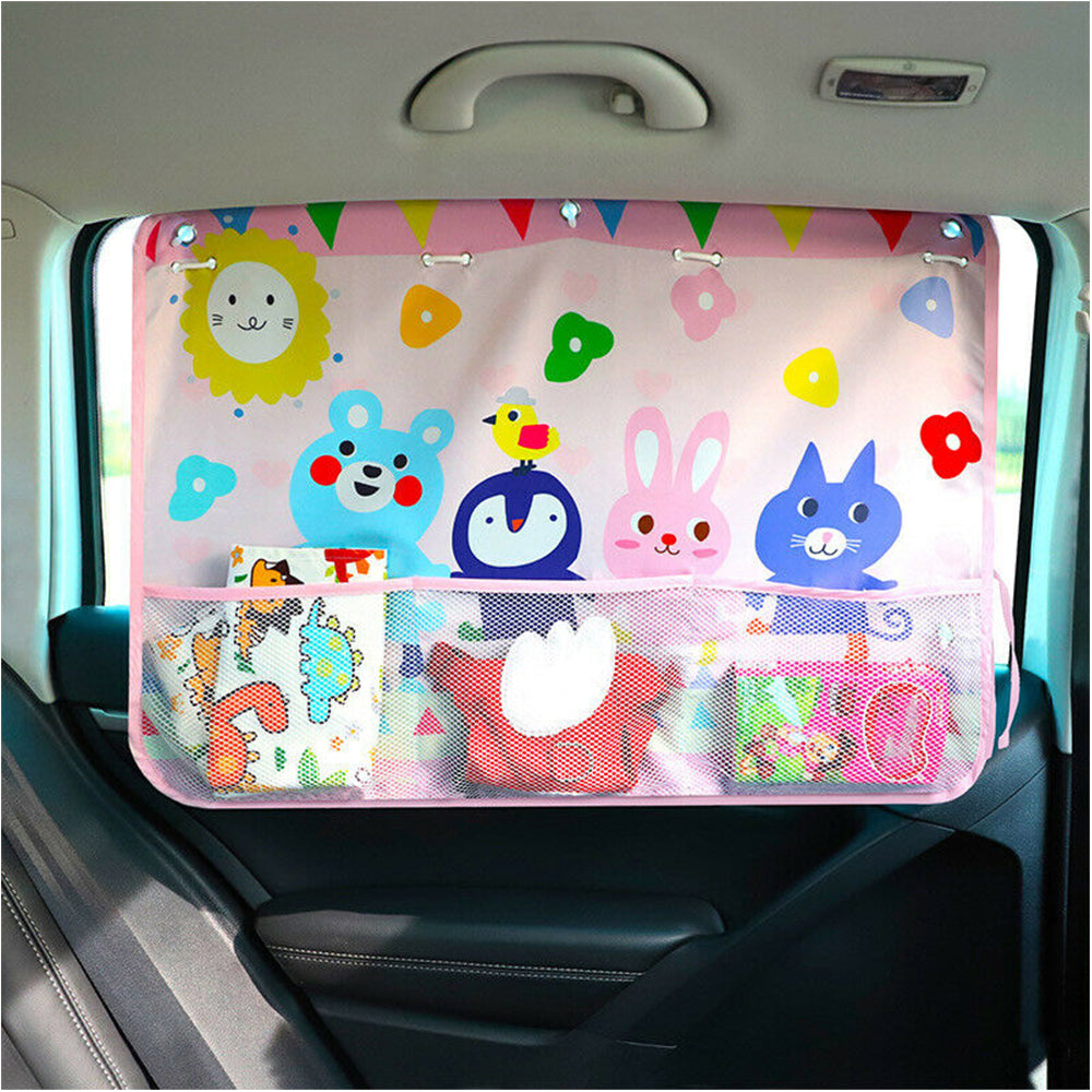 2X Car Sunshade with Mesh Pocket Pink Rabbit Print