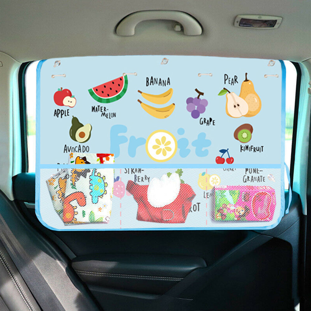 2X Car Sunshade with Mesh Pocket Blue Fruit Print