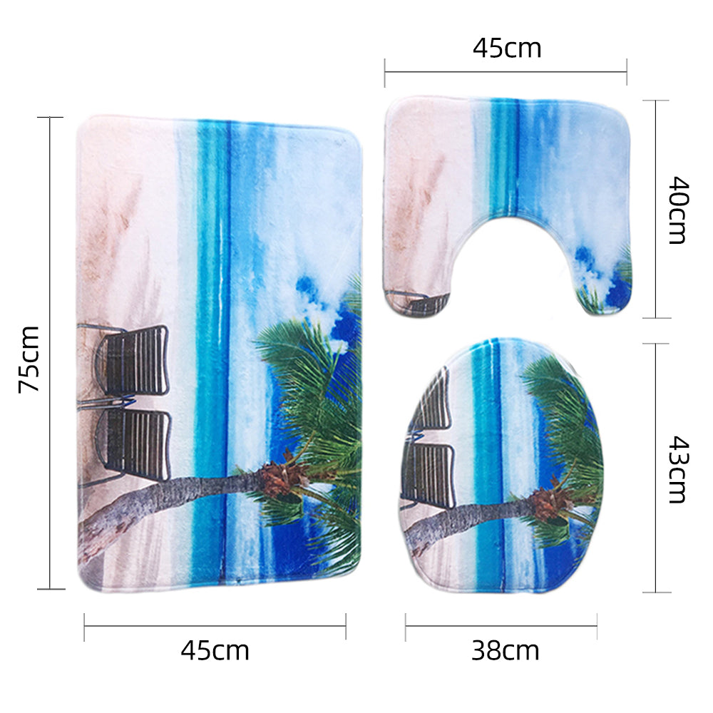 3pcs Bathroom Mat Set Home Decor - Ocean Style5