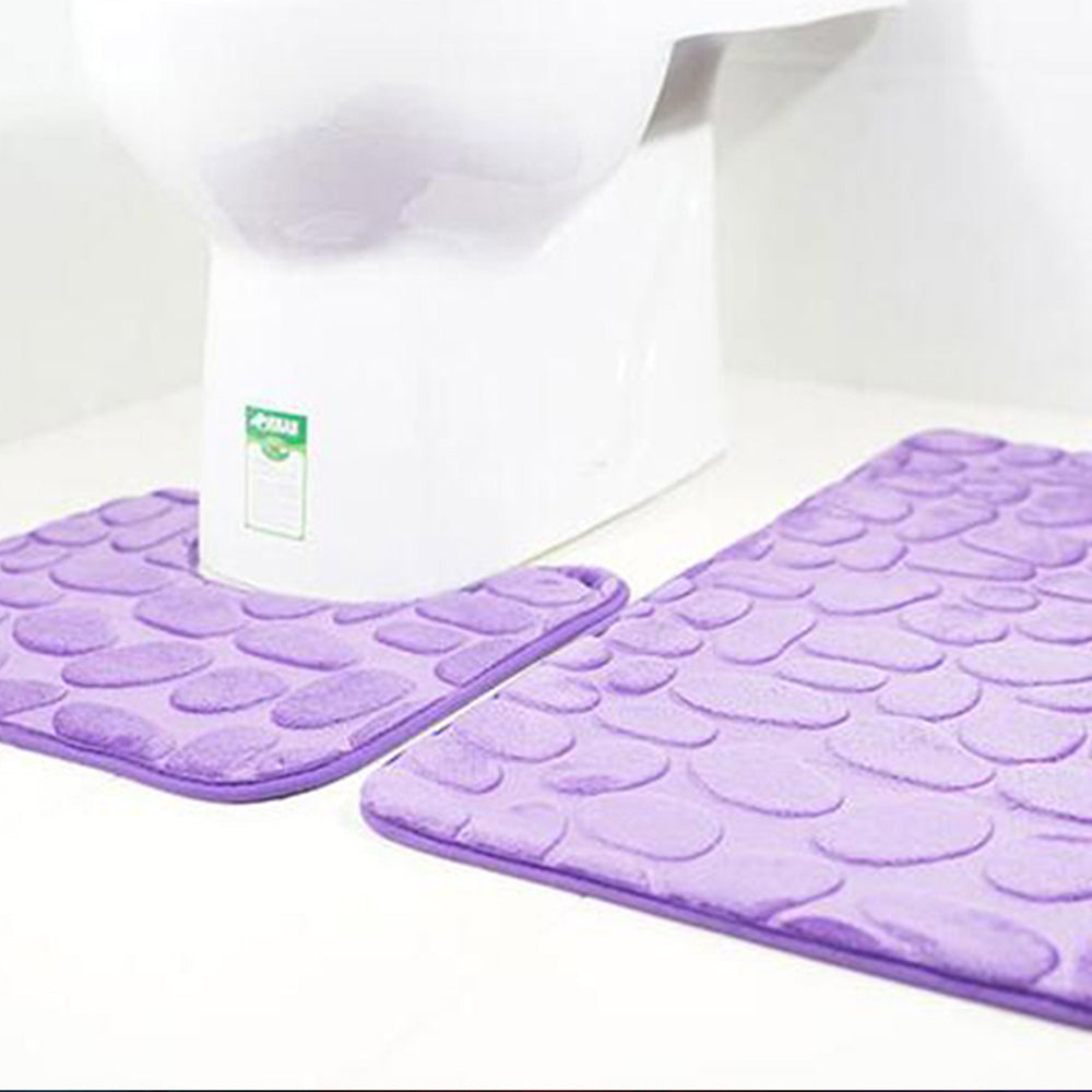 2 Pieces Pebbles Design Bath Mat Set Bathroom Rug Carpet Kit Purple