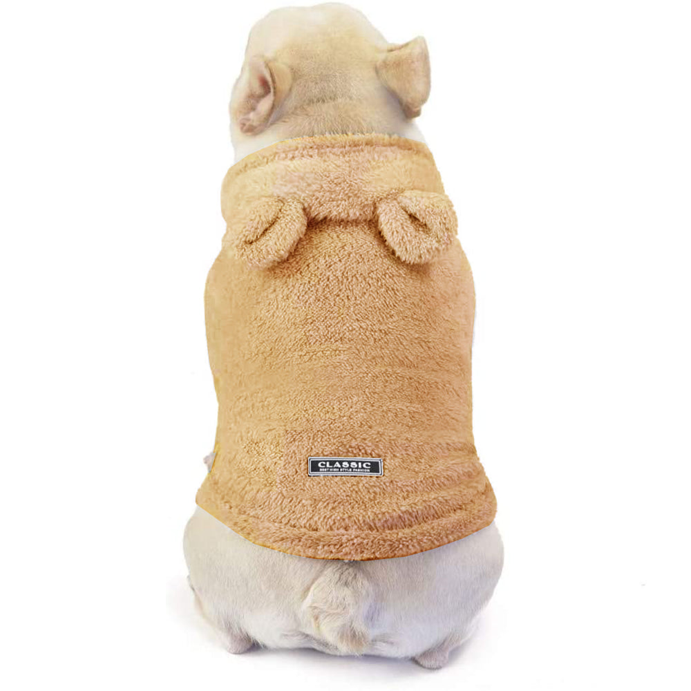 XL Khaki Pet Plush Hoodie Clothes Winter Warm Cute Ear Design Jumpsuit for Dog Cat