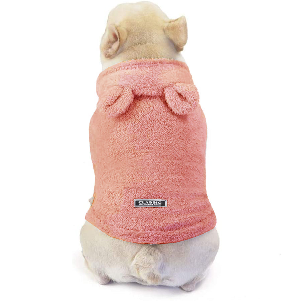 XL Pink Pet Plush Hoodie Clothes Winter Warm Cute Ear Design Jumpsuit for Dog Cat