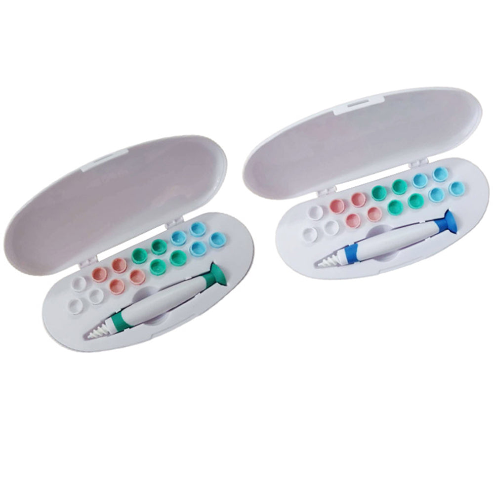 2 X Blue Green Spiral Earwax Cleaner with 32 Replacement Heads Set