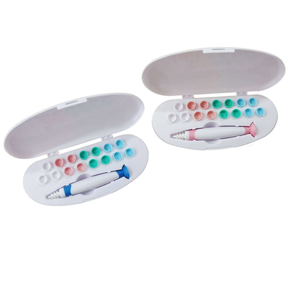 2 X Blue Pink Spiral Earwax Cleaner with 32 Replacement Heads Set