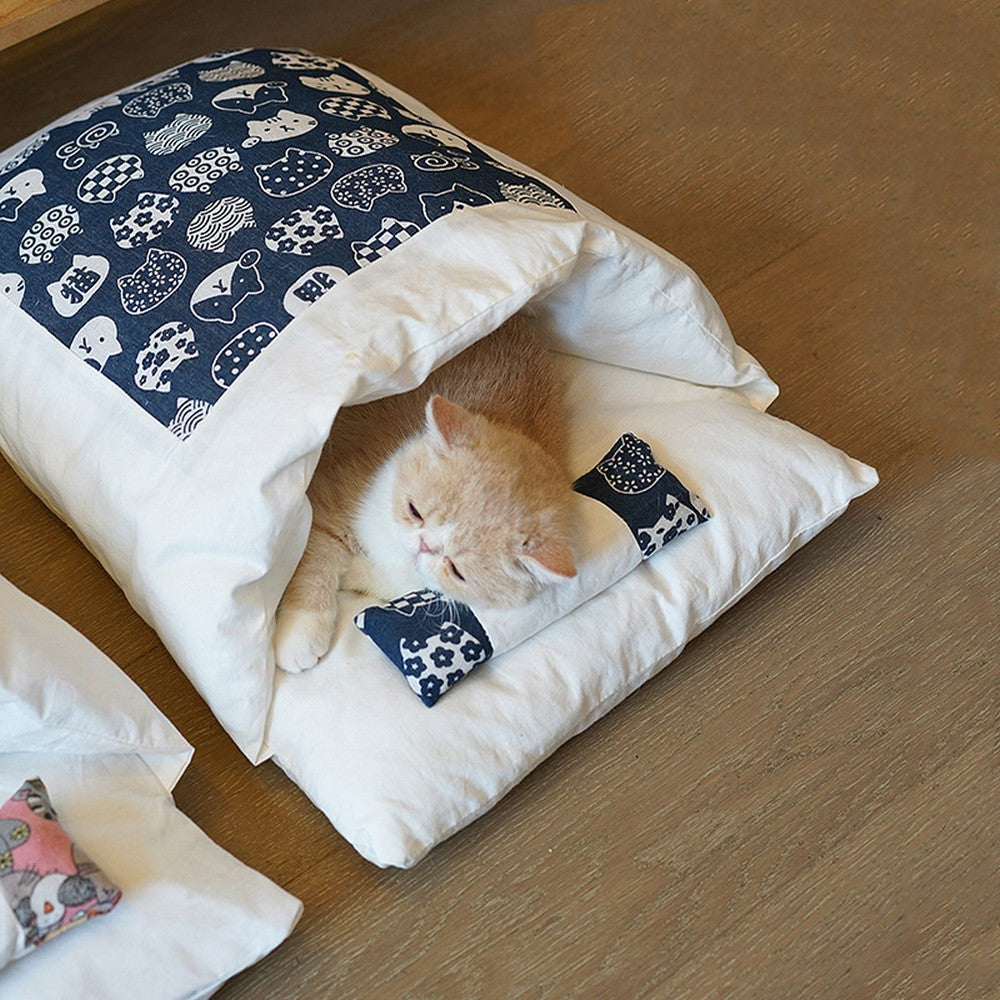 Japanese Style Cat Bed with Pillow Pet Sleeping Bag Style 2 Medium