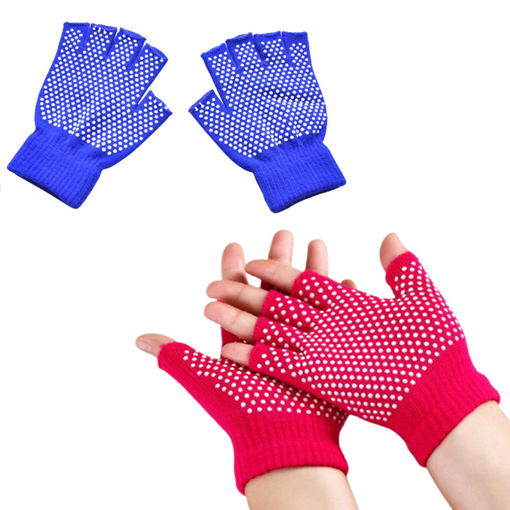 Two Pairs of Unisex Yoga Pilates Finger Exercise Grip Gloves-Blue and Rose
