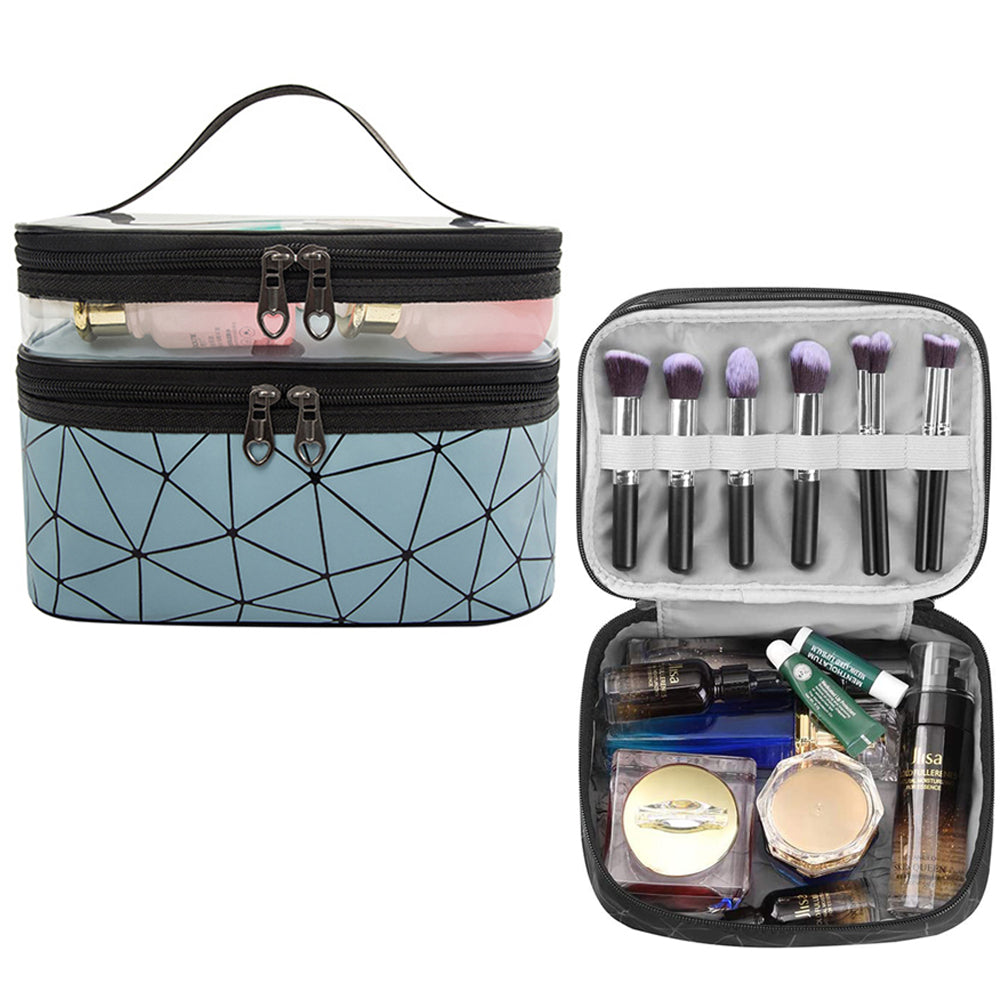 2 X Black and Blue 2 Layers Makeup Bags Travel Cosmetic Storage Bags
