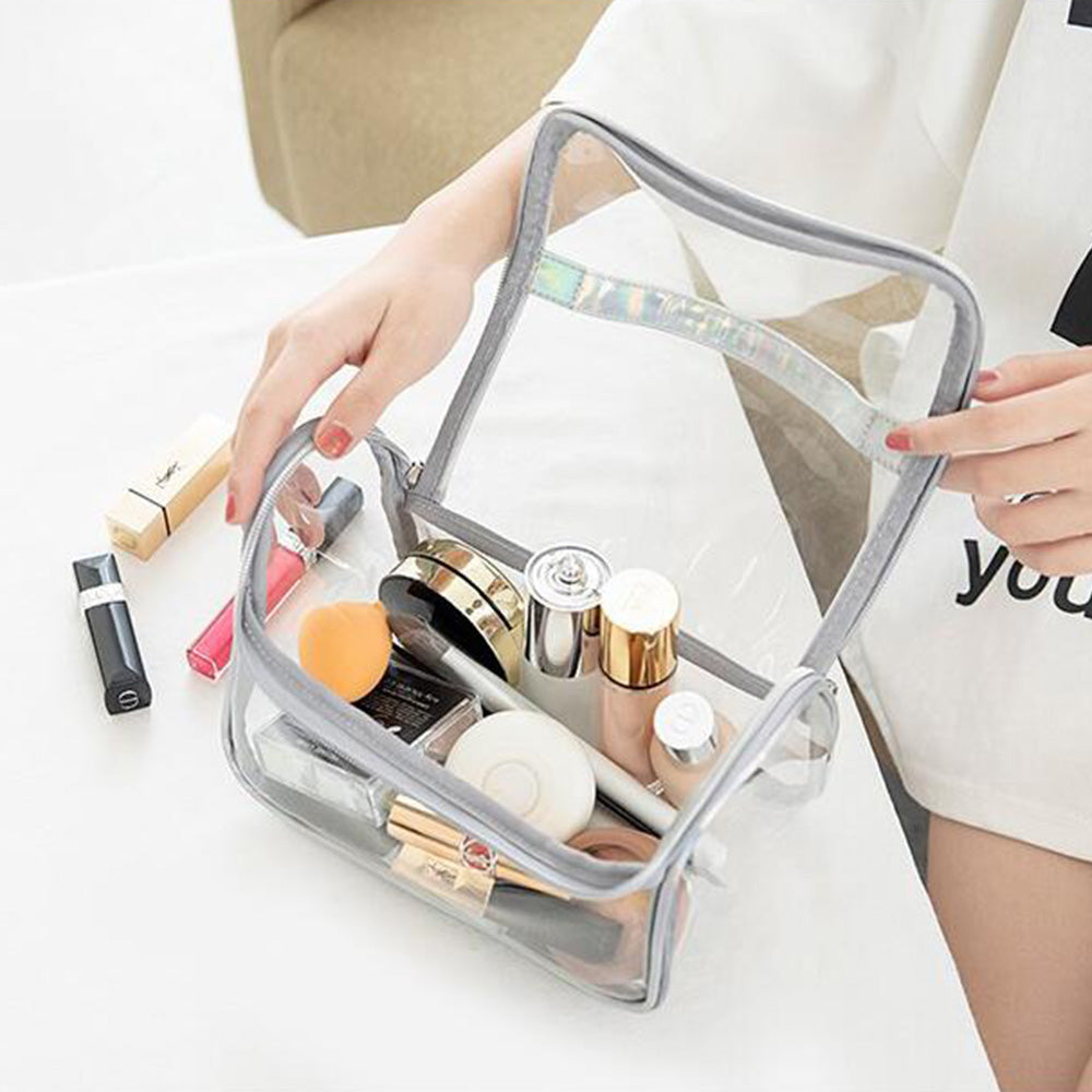 2X Blue Silver Transparen Travel Clear Cosmetic Bag Makeup Brush Storage Bag