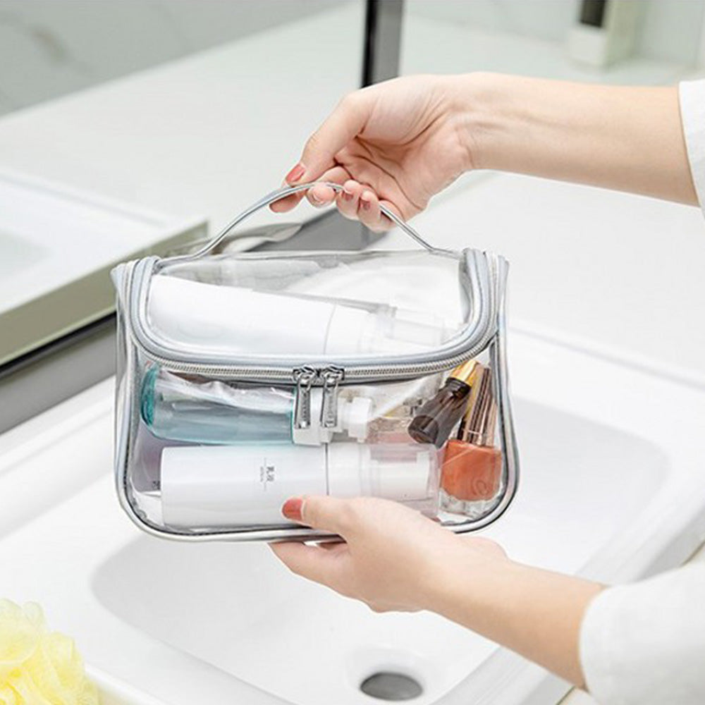 2X Pink Silver Transparen Travel Clear Cosmetic Bag Makeup Brush Storage Bag