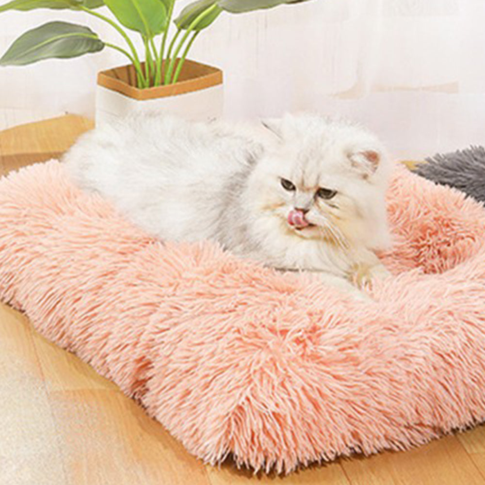 1 x XL Pink Rectangle Long Plush Pet Bed Warm Plush Sleeping Mat for Dog Cat