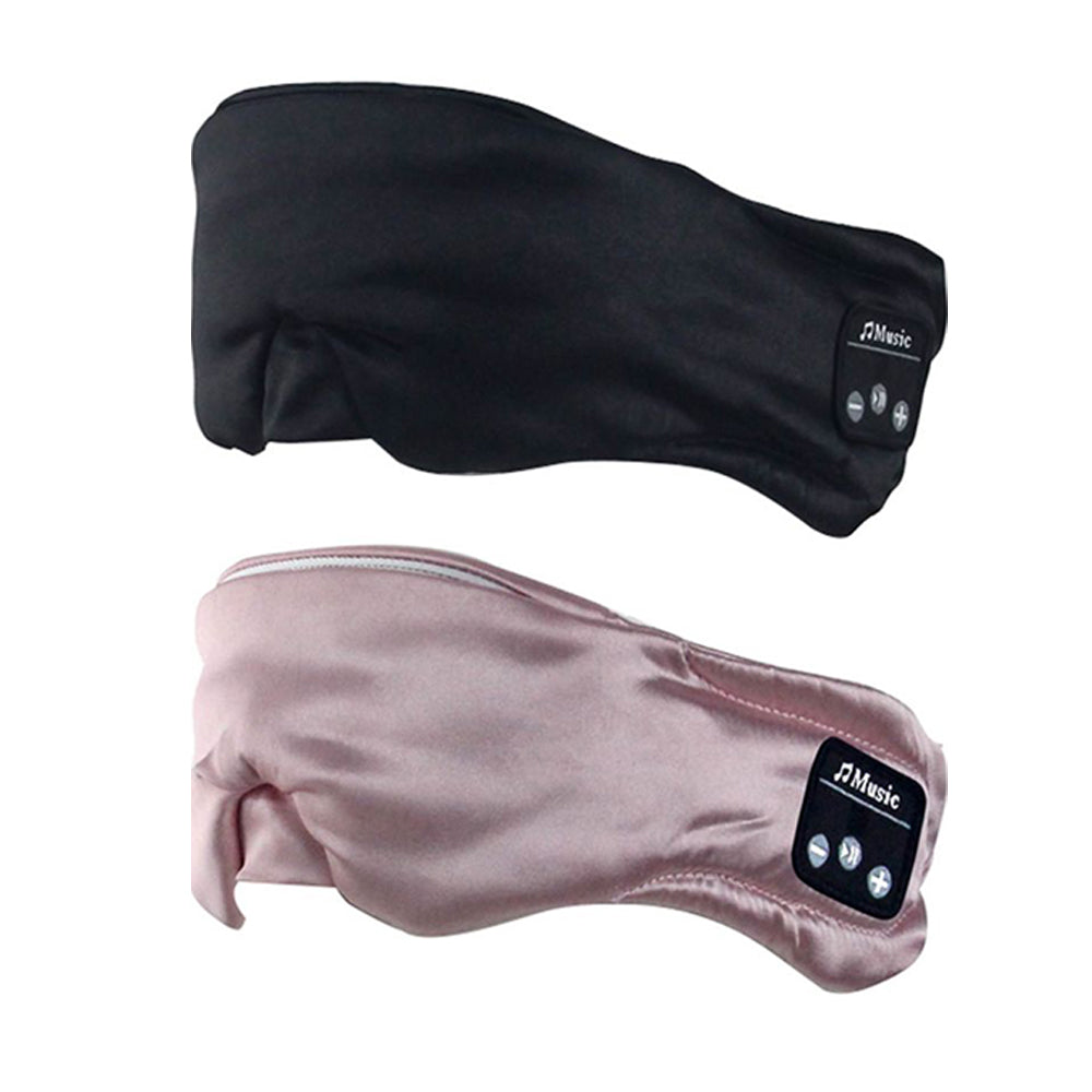 2 X Pink Black Bluetooth 5.0 Imitation Satin Silk Music Eye Mask