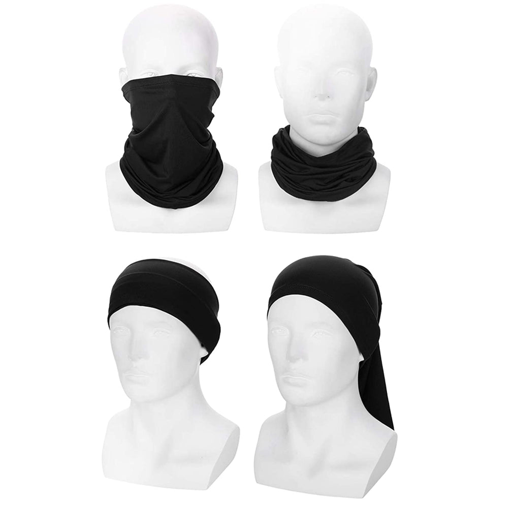 2 Sets Black White Unisex Cycling Face Cover Neck Gaiter Skull Cap Arm Sleeve