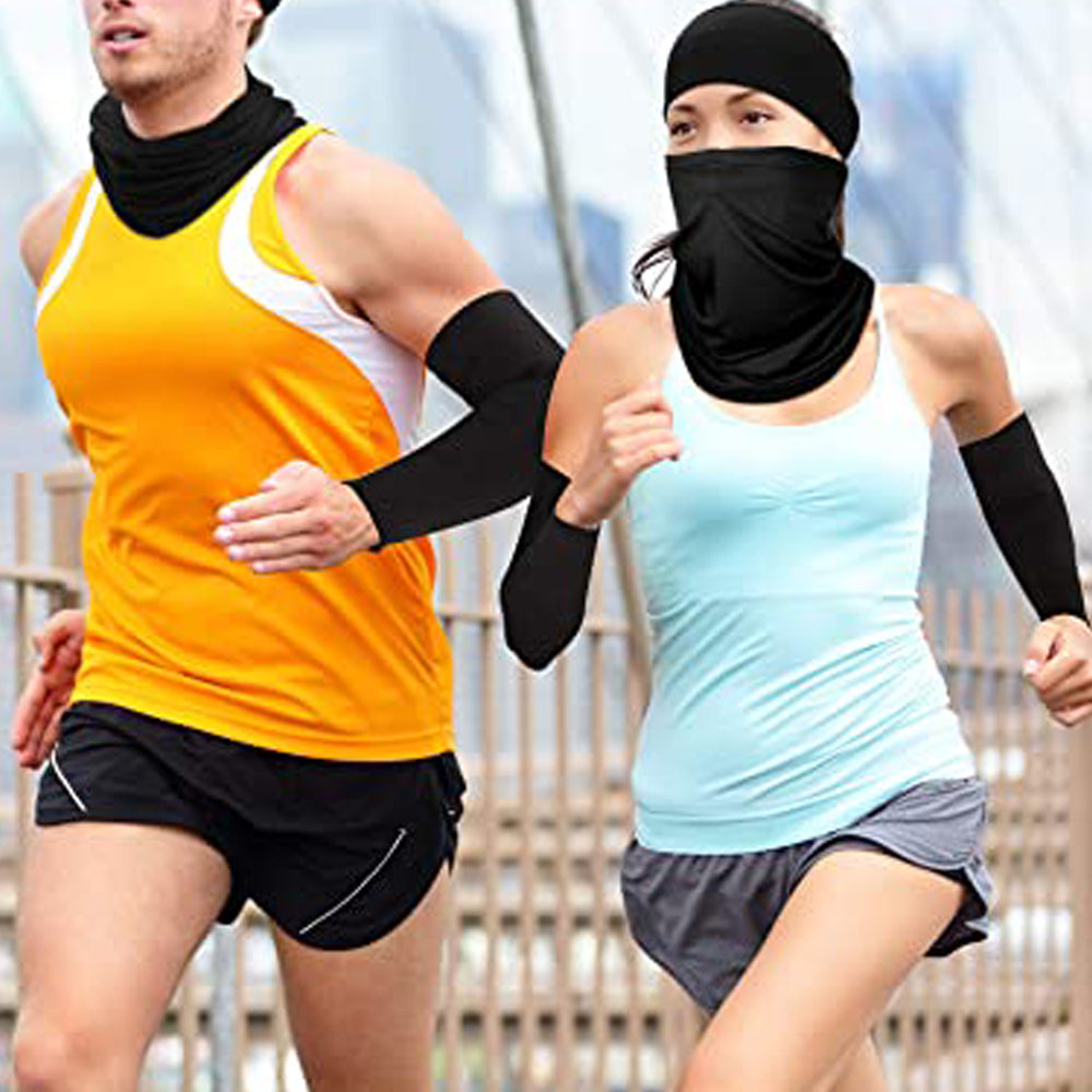 2 Sets Black Grey Unisex Cycling Face Cover Neck Gaiter Skull Cap Arm Sleeve
