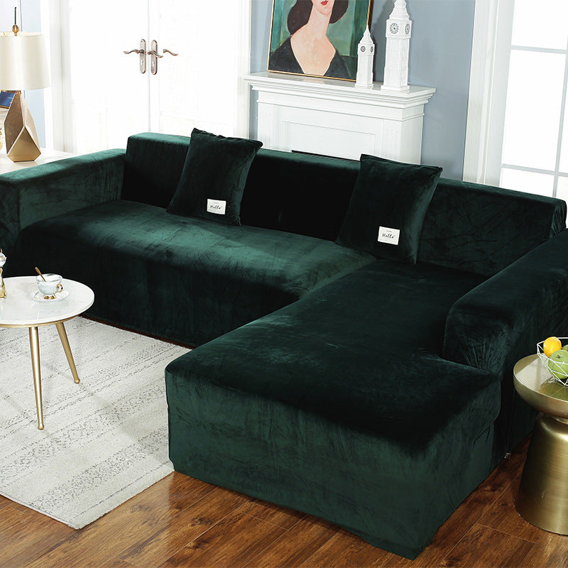 3 Seater Sofa Cover Velvet Stretch Sofa Slipcover Couch Cover Furniture Protector with Anti Skid Foam Stick Green