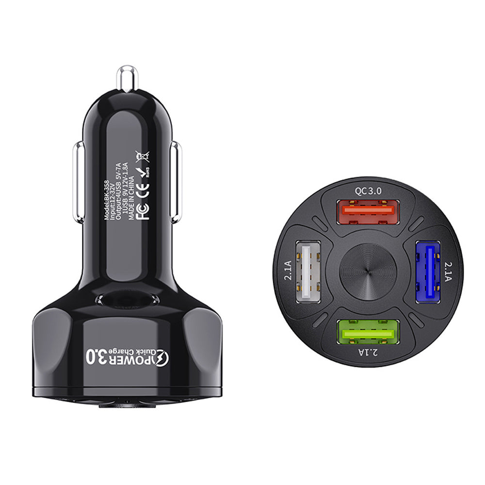 Fast Charging Car Charger 4 USB Ports Black