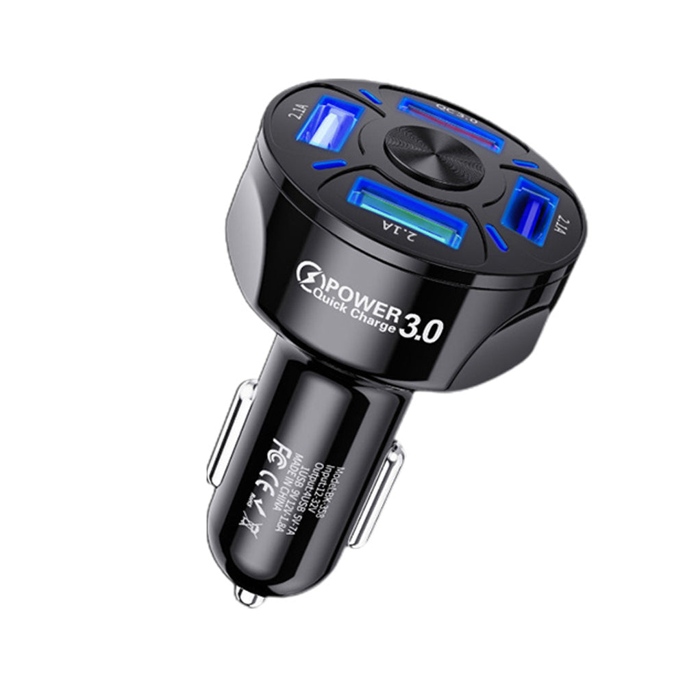 Fast Charging Car Charger 4 USB Ports Black
