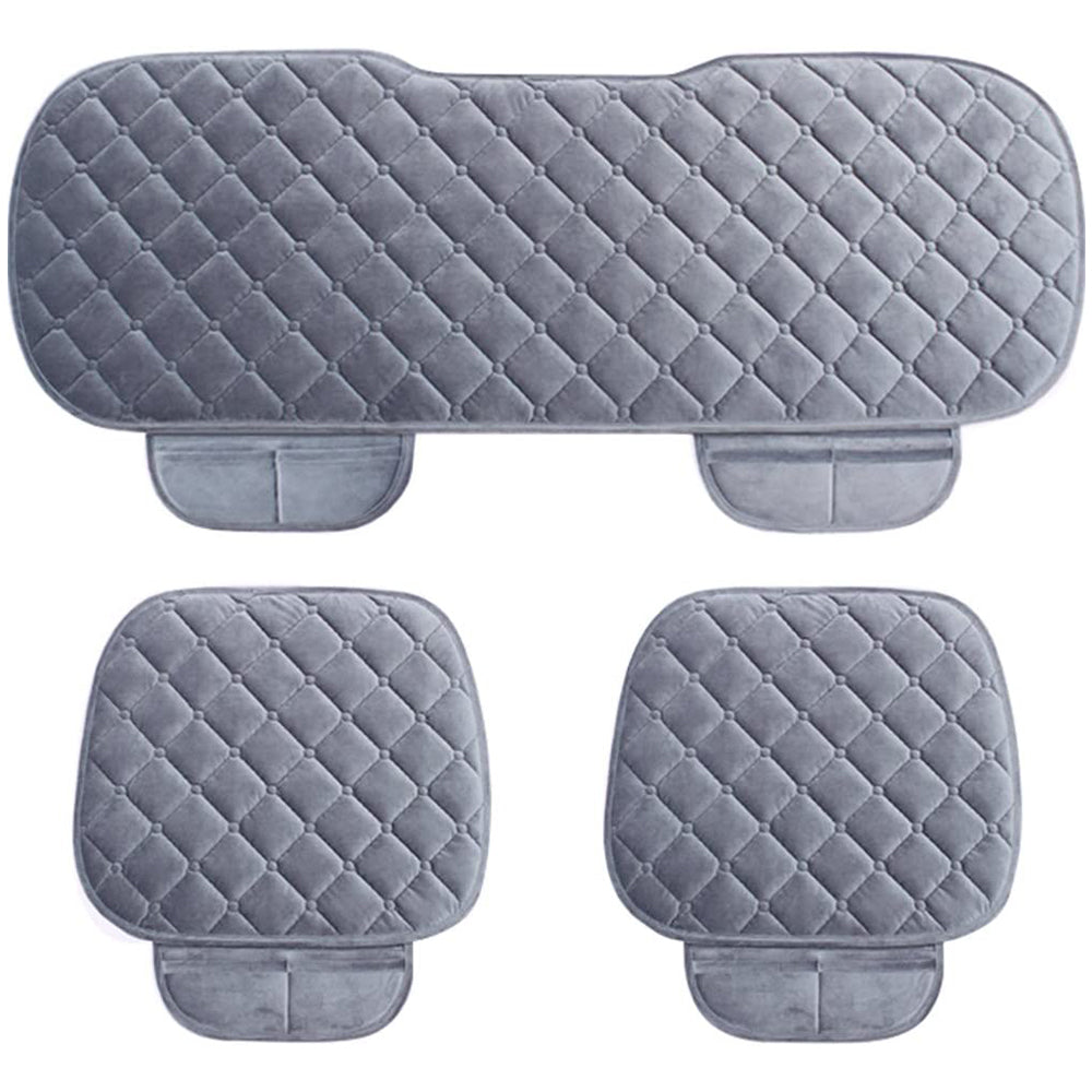 3Pcs Car Seat Cushions Winter Warm Car Seat Mats for Front Seats Rear Seat Grey