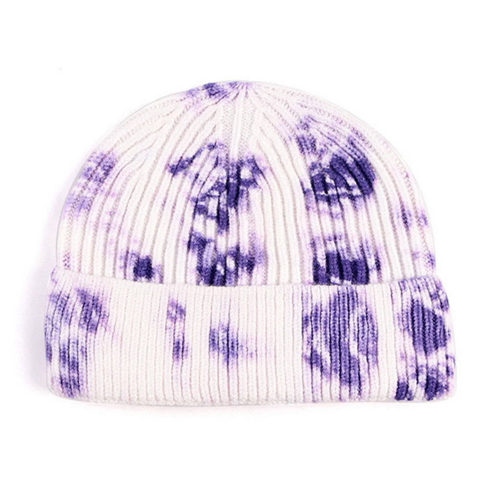 2Pcs Dye Knitted Beanie Hat Blue and Purple