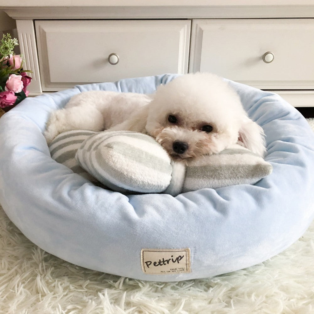 65cm Pet Bed with Pillow Blue
