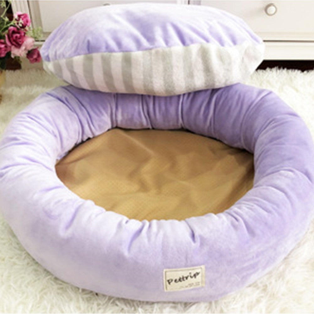 65cm Pet Bed with Pillow Purple