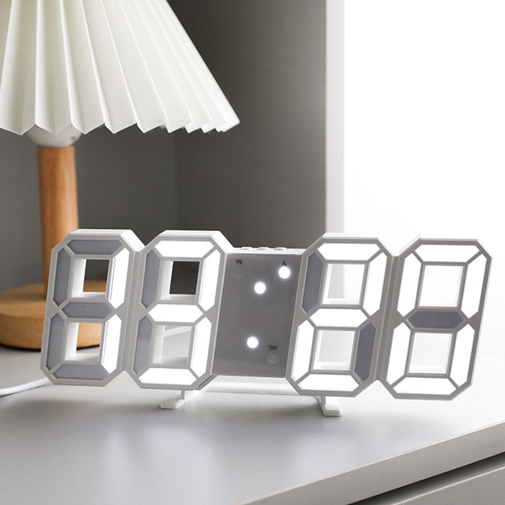 3D LED Wall Clock Alarm Clock White