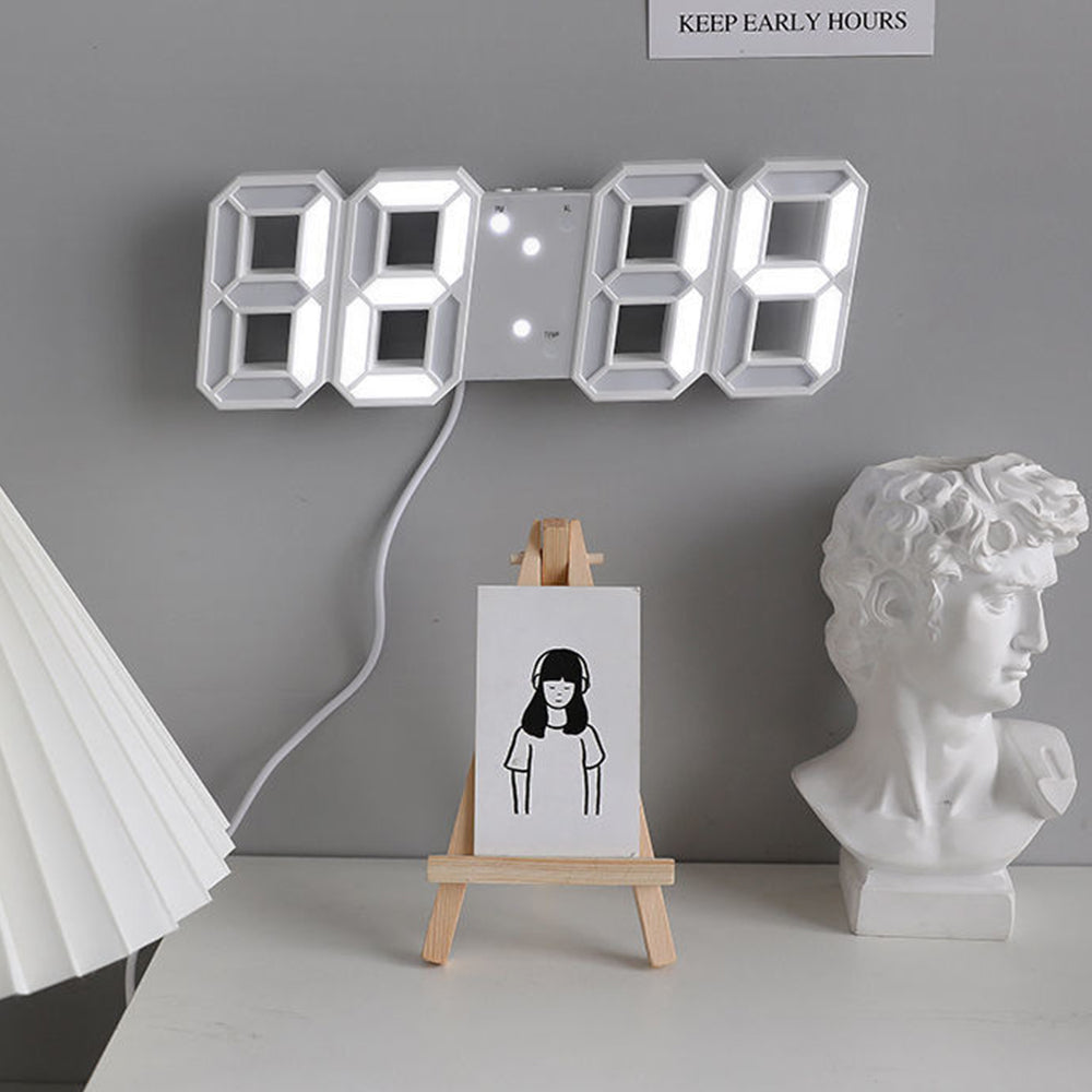 3D LED Wall Clock Alarm Clock White