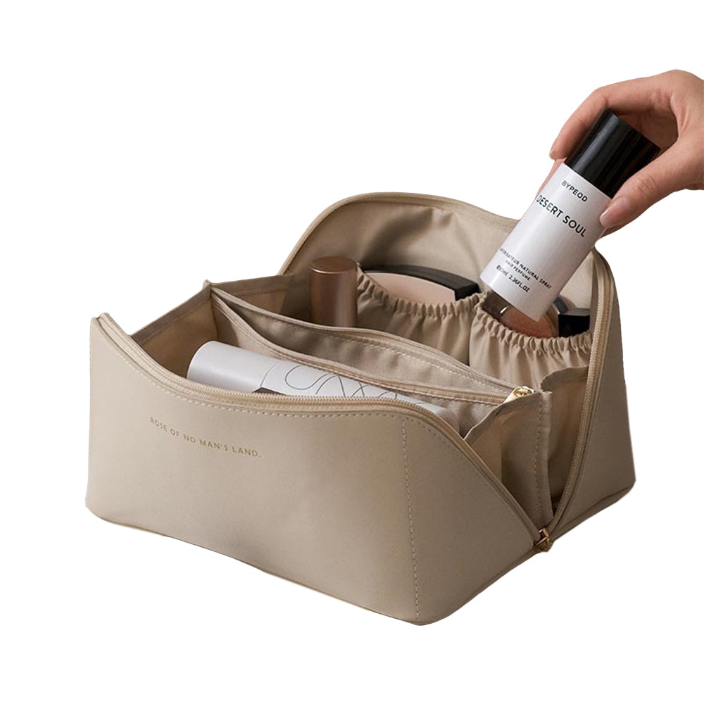 PU Leather Travel Toiletry Bag Makeup Bag Beige