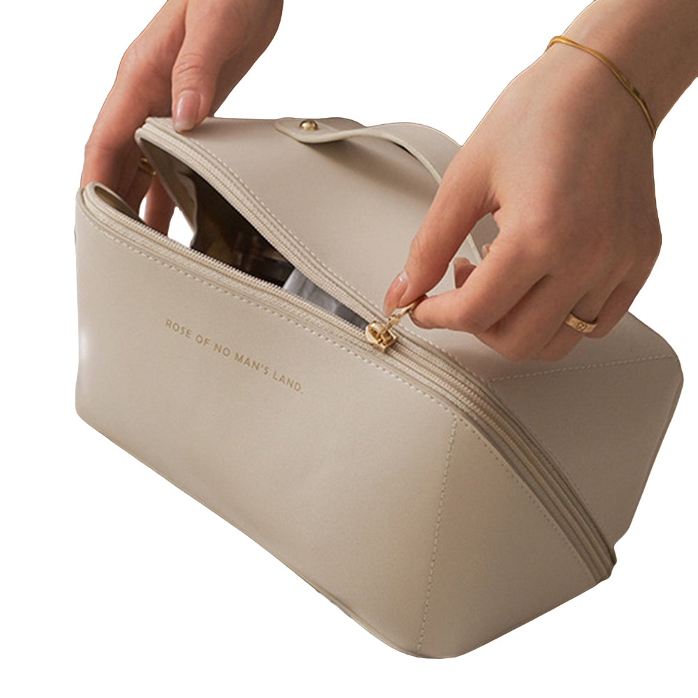PU Leather Travel Toiletry Bag Makeup Bag Beige