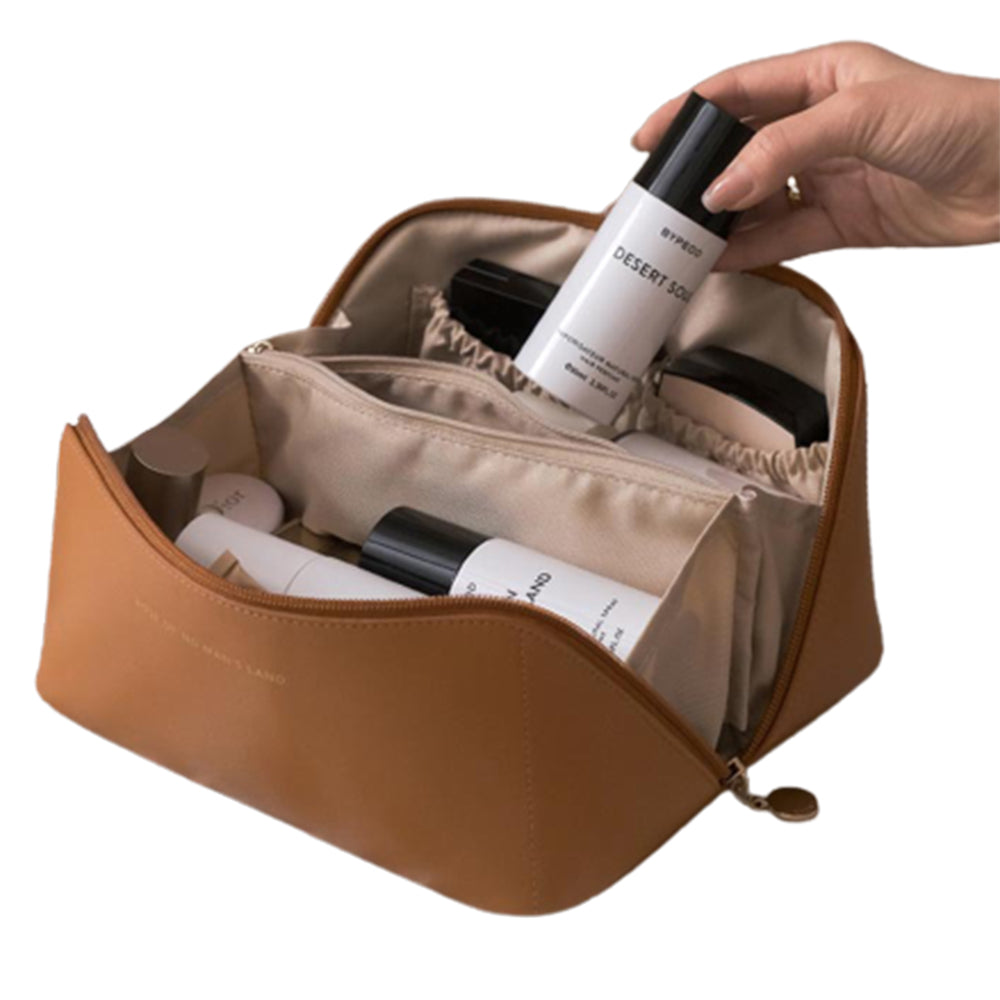 PU Leather Travel Toiletry Bag Makeup Bag Coffee